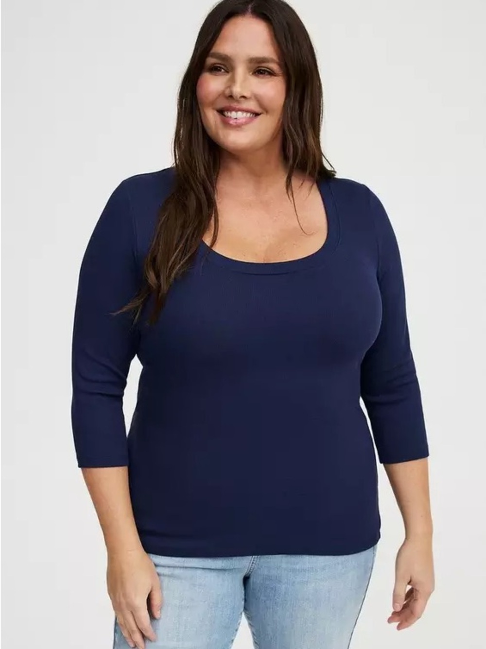 Cotton Modal Quarter Sleeve Scoop Neck Fitted Top